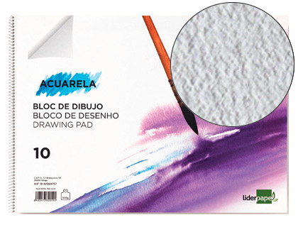 Bloc dibujo Liderpapel Acuarela espiral 297x210mm. 10 hojas 300g/m² sin recuadro